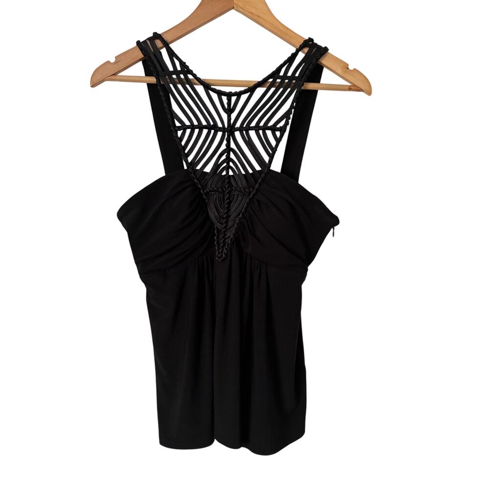 Boston Proper Black Strappy Cocktail Blouse Pleated Romantic Goth Size Medium